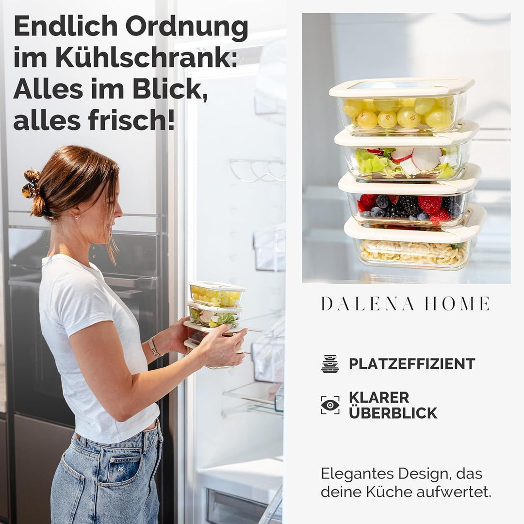 Frischhaltedosen Set 4x370ml – Borosilikatglas, Glasbehälter luftdicht & mikrowellengeeignet, Meal P