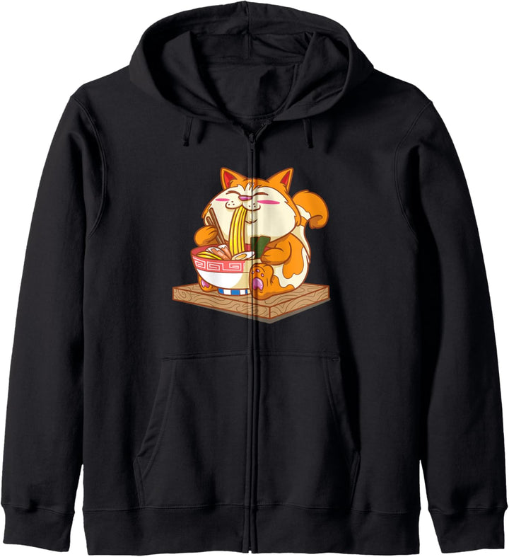 Süsse Anime Manga Kawaii Katze mit Ramen Nudeln Kapuzenjacke