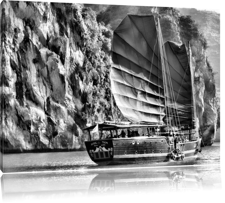 Pixxprint Segelschiff im Sonnenuntergang 100x70cm Leinwandbild Wandbild Kunstdruck, 100x70