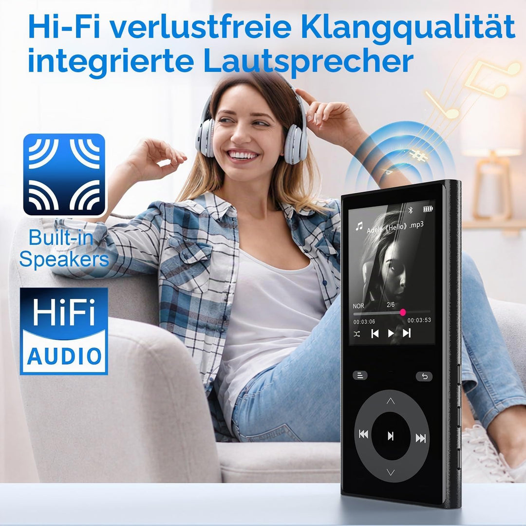 90GB MP3 Player Bluetooth 5.3, Musik Player 2 TF-Kartensteckplätzen, 2,4" Farbbildschirm, Touch-Tast