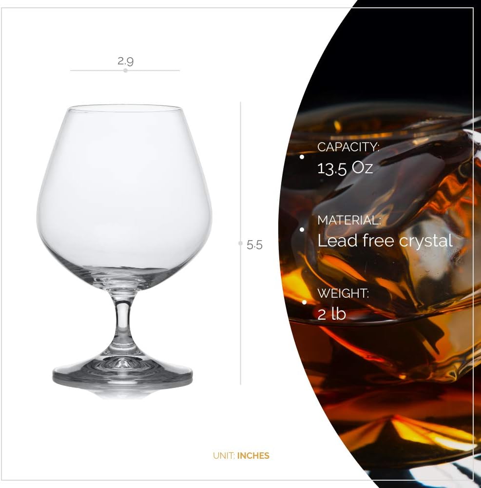 Bohemia Crystal Lara Calice Brandy e Cognac 60 cl Set 6 Pz In Cristallo