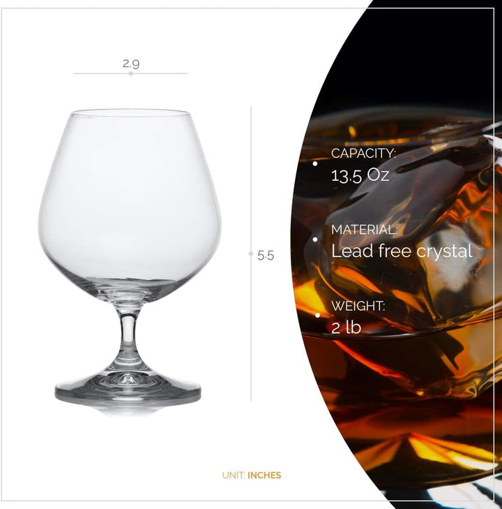 Bohemia Crystal Lara Calice Brandy e Cognac 60 cl Set 6 Pz In Cristallo