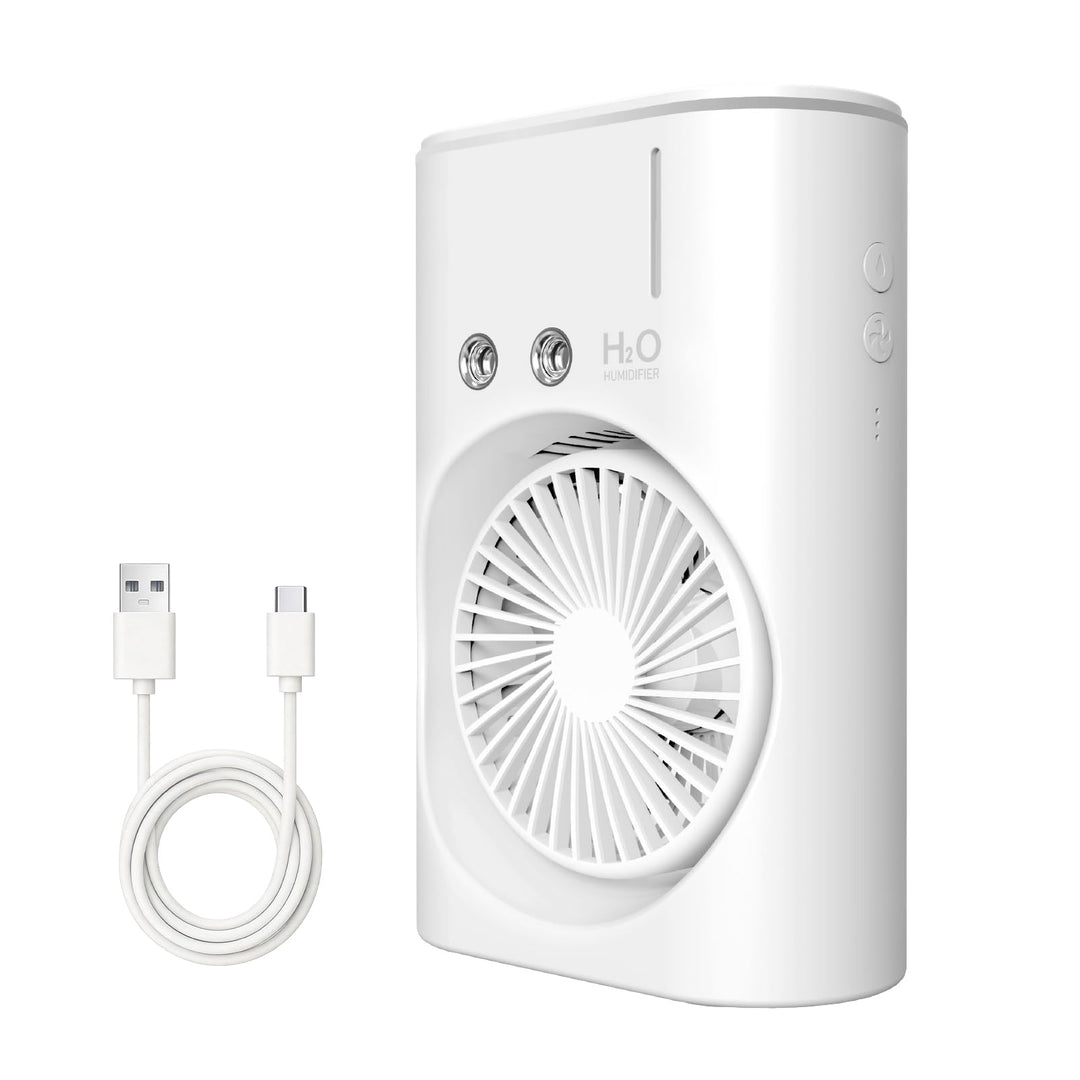 EXTRASTAR Ventilator mit Sprühnebel, USB Akku, 3 Geschwindigkeits- & 2 Sprühstufen, Tischventilator