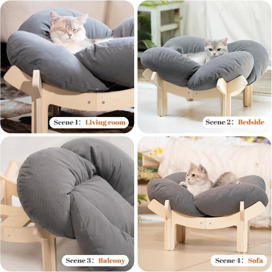CheerPals Erhöhtes Katzenbett Blumenform, 55cm L&W Grosses Katzensofa, Stilvoll Katzenstuhl mit Hoch