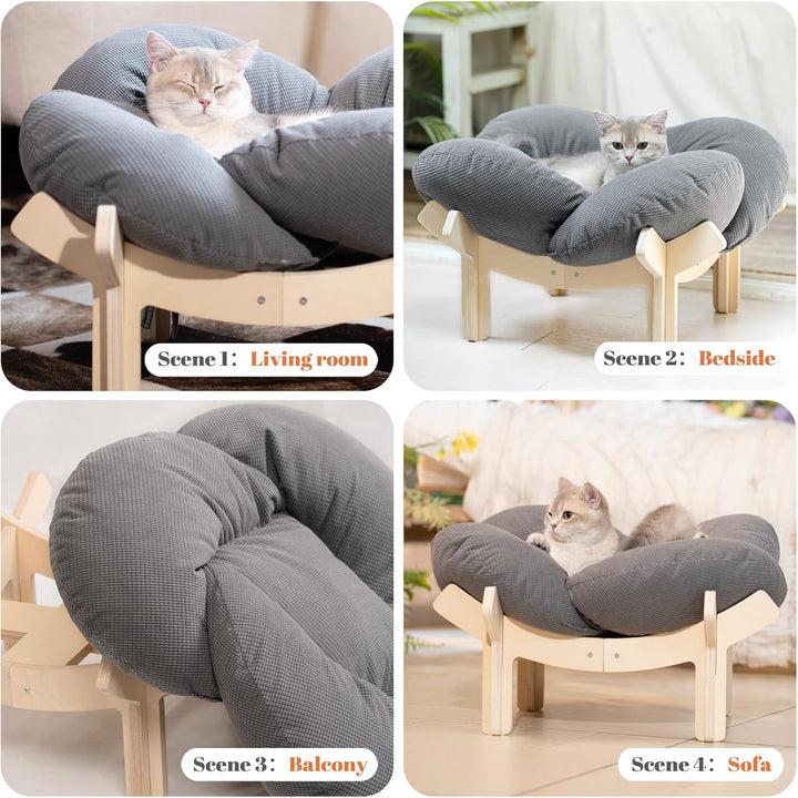CheerPals Erhöhtes Katzenbett Blumenform, 55cm L&W Grosses Katzensofa, Stilvoll Katzenstuhl mit Hoch