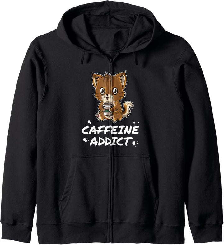 Koffeinsüchtig - Lustige Kaffeekatze mit einem Problem Kapuzenjacke