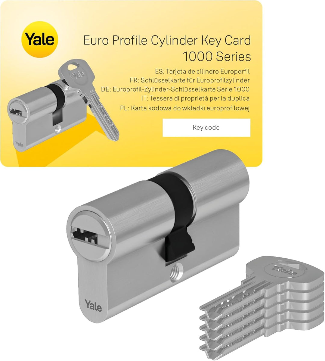 Yale 1000 Serie Euro-Profilzylinder – Doppelt – 30/30 – 4 Schlüssel – Satin-Nickel – Blistermenge 1