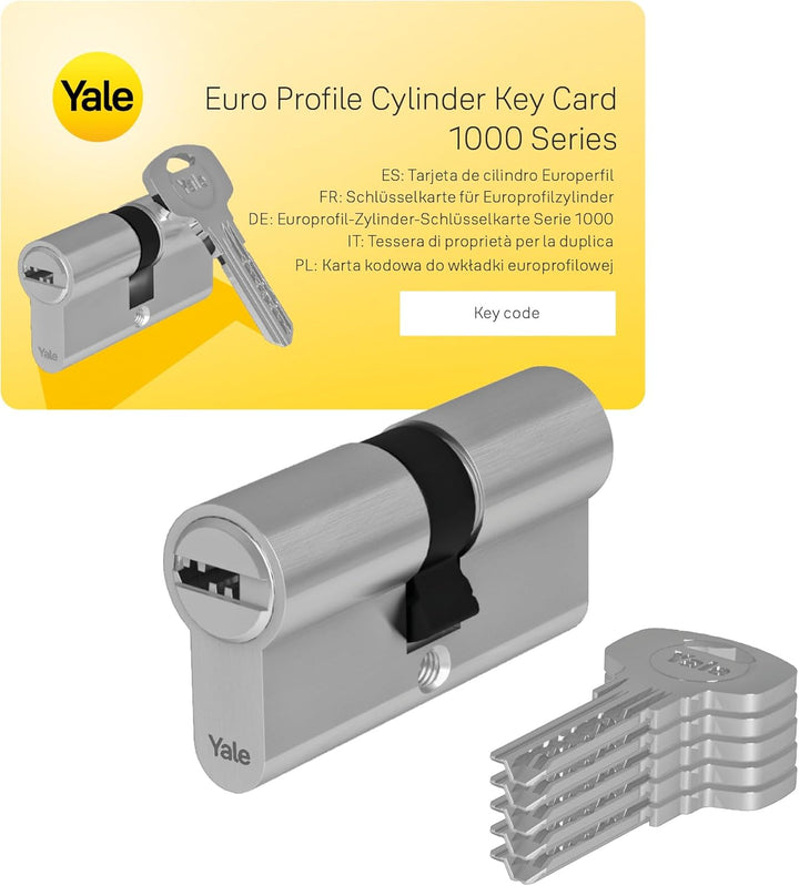 Yale 1000 Serie Euro-Profilzylinder – Doppelt – 30/30 – 4 Schlüssel – Satin-Nickel – Blistermenge 1