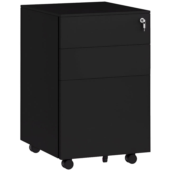 Vinsetto Rollcontainer Aktenschrank mit 3 Schubladen, Büroschrank mit Schloss, Druckschrank, Untersc