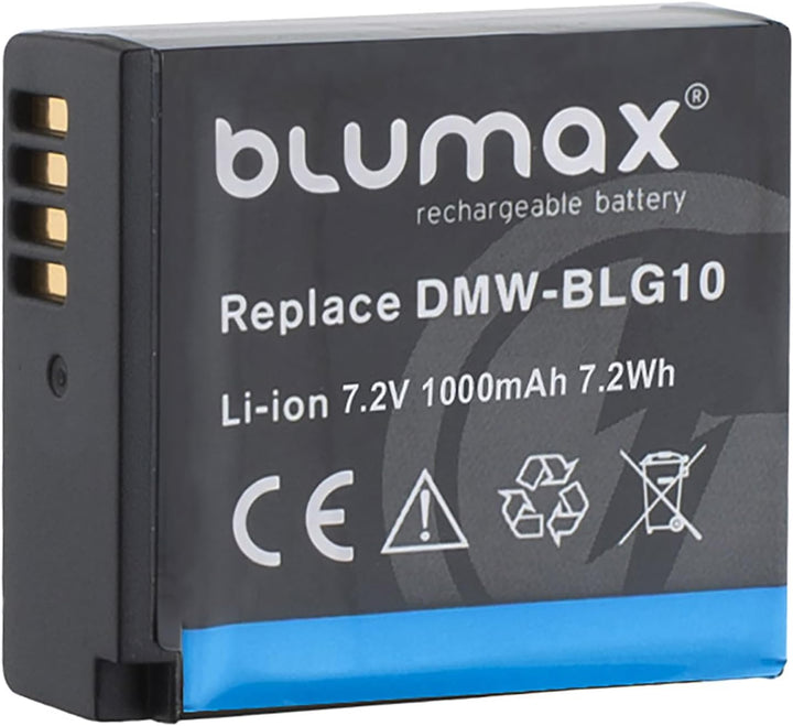 Blumax Akku 1025mAh + Ladegerät Netzteil ersetzt Panasonic DMW-BLG10 e kompatibel mit Panasonic Lumi