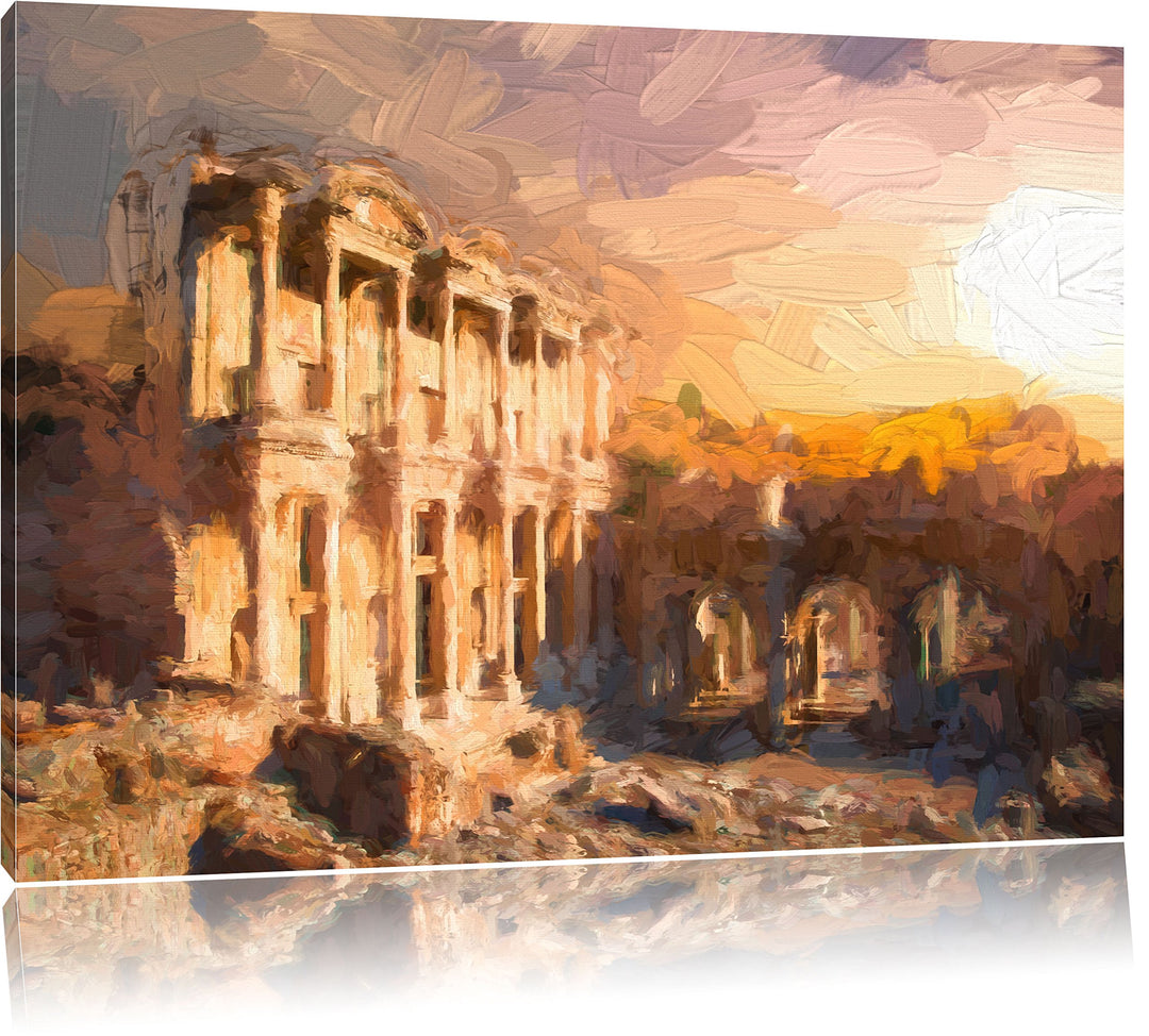 Pixxprint alte Tempelruine Kunst / 100x70cm Leinwandbild bespannt auf Holzrahmen/Wandbild Kunstdruck