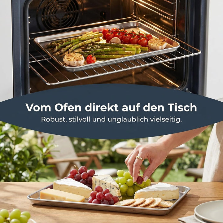 VALICLUD Edelstahl Backblech und Servierplatte Rechteckig 35 X 25 X 1,5cm Vielseitig Einsetzbar zum