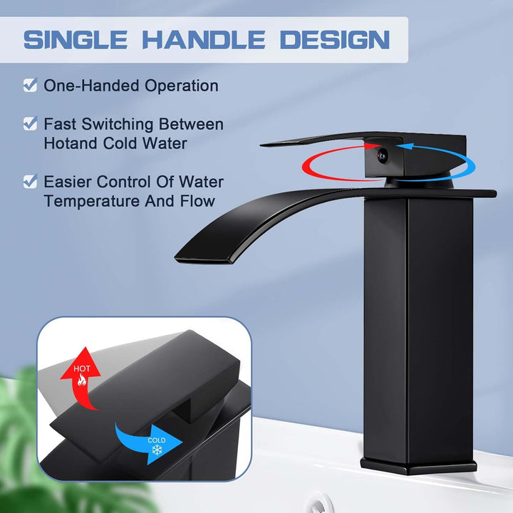 kisimixer Wasserhahn Bad Schwarz Wasserfall, Waschtischarmatur Bad Schwarz, Badarmatur Einhand Wasch