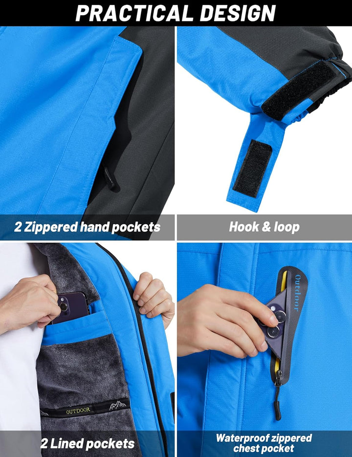 TACVASEN Herren Warme Skijacke Gefütterte Winterjacke Wasserabweisende Funktionsjacke mit Abnehmbare