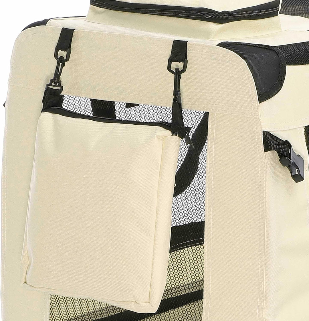 Fudajo Faltbare Transportbox in Beige für Haustiere, Grösse XL (80x58x56cm), Tragegriff, Liegedecke