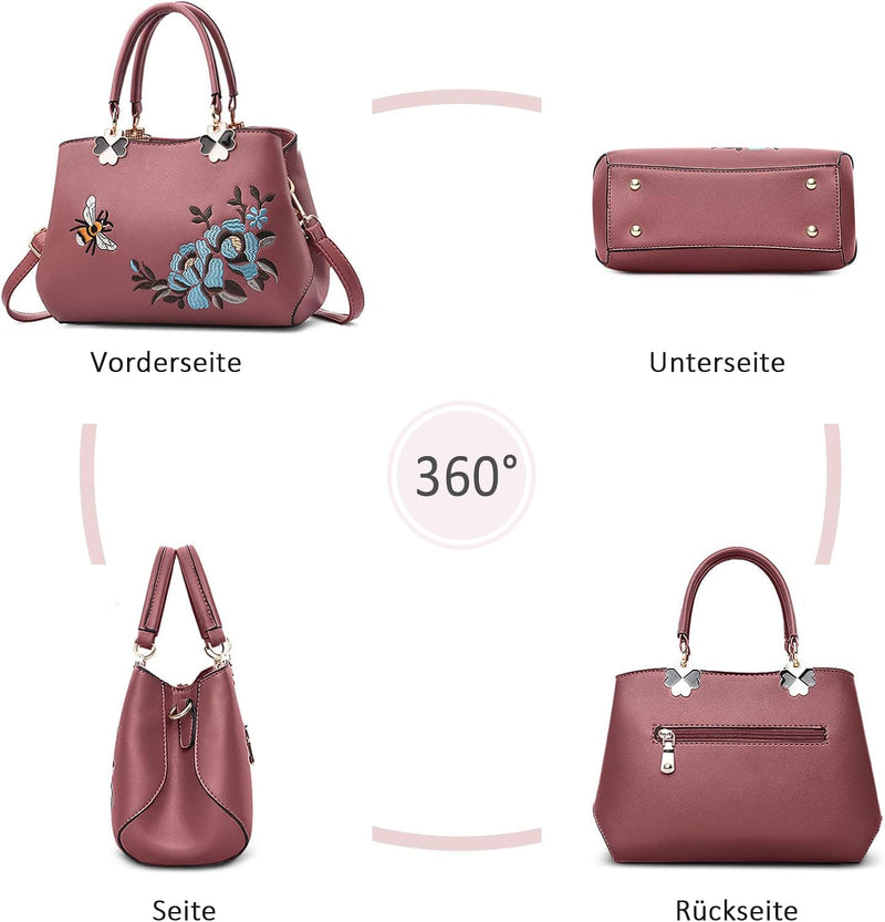 VARLIVOO Elegant Damen Handtaschen Stickerei Schultertaschen Frauen Umhängetasche Taschen Reisen Sho