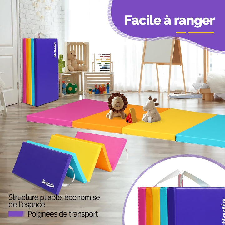 Bonnlo Turnmatten dick, 5-fach faltbare Yogamatte, rutschfeste PU&EPE-Fitnessmatte, klappbare Übungs