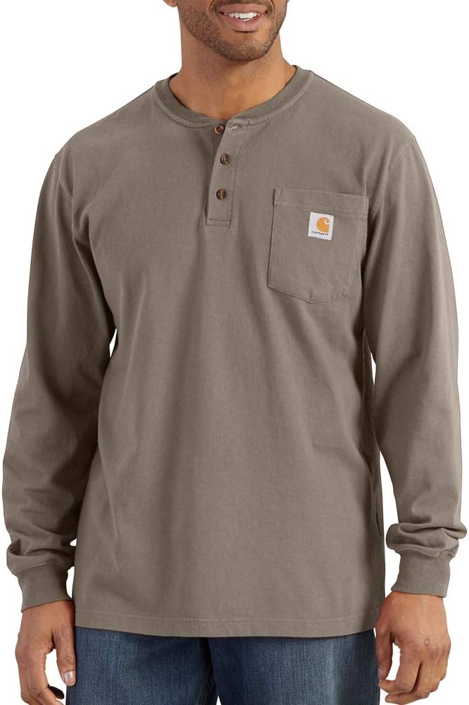Carhartt Herren Arbeitskleidung Workwear Henley-Shirt mit Tasche, Normale Grössen M Beige, M Beige