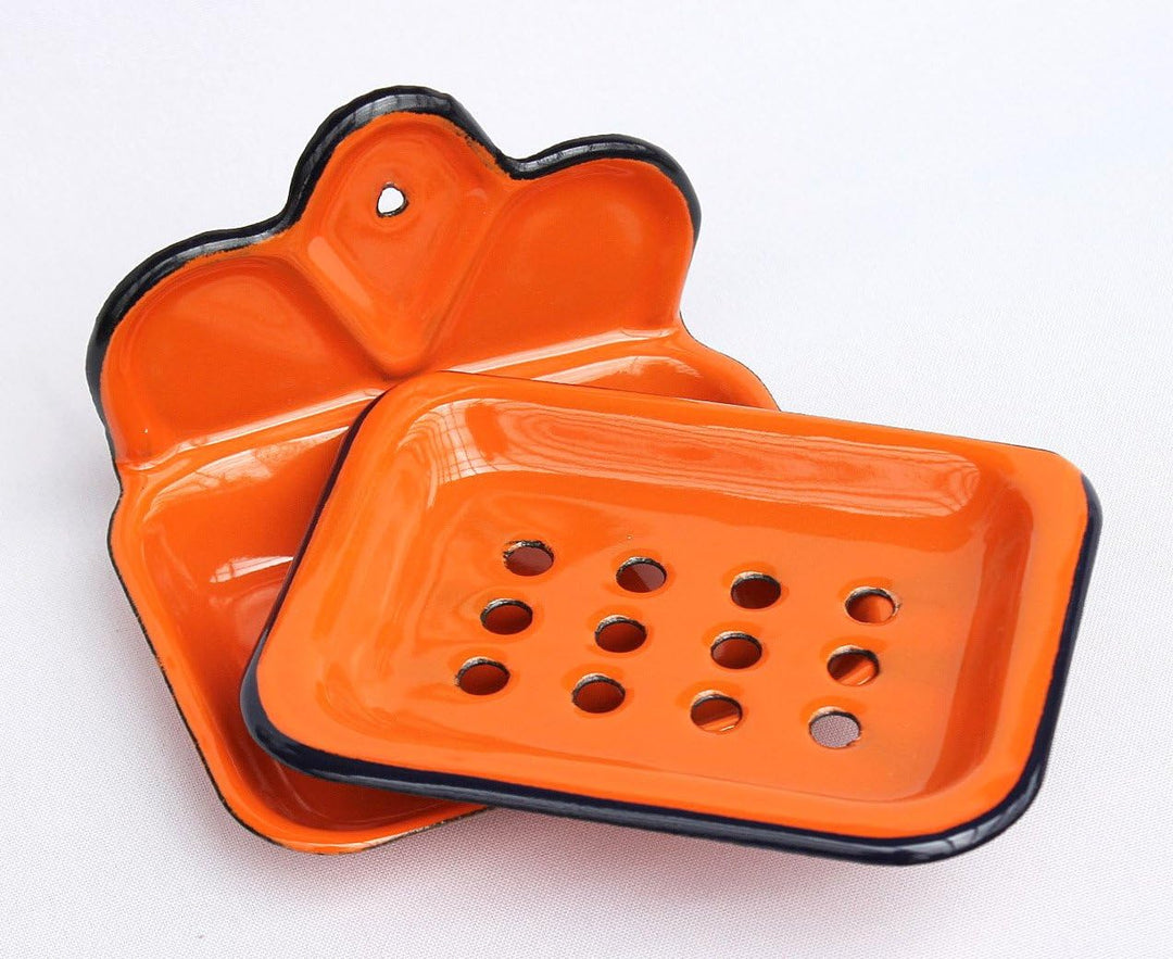 DanDiBo Seifenhalter 618 Orange Seifenschale 13 cm emailliert Landhaus Emaille Seifenspender, Orange