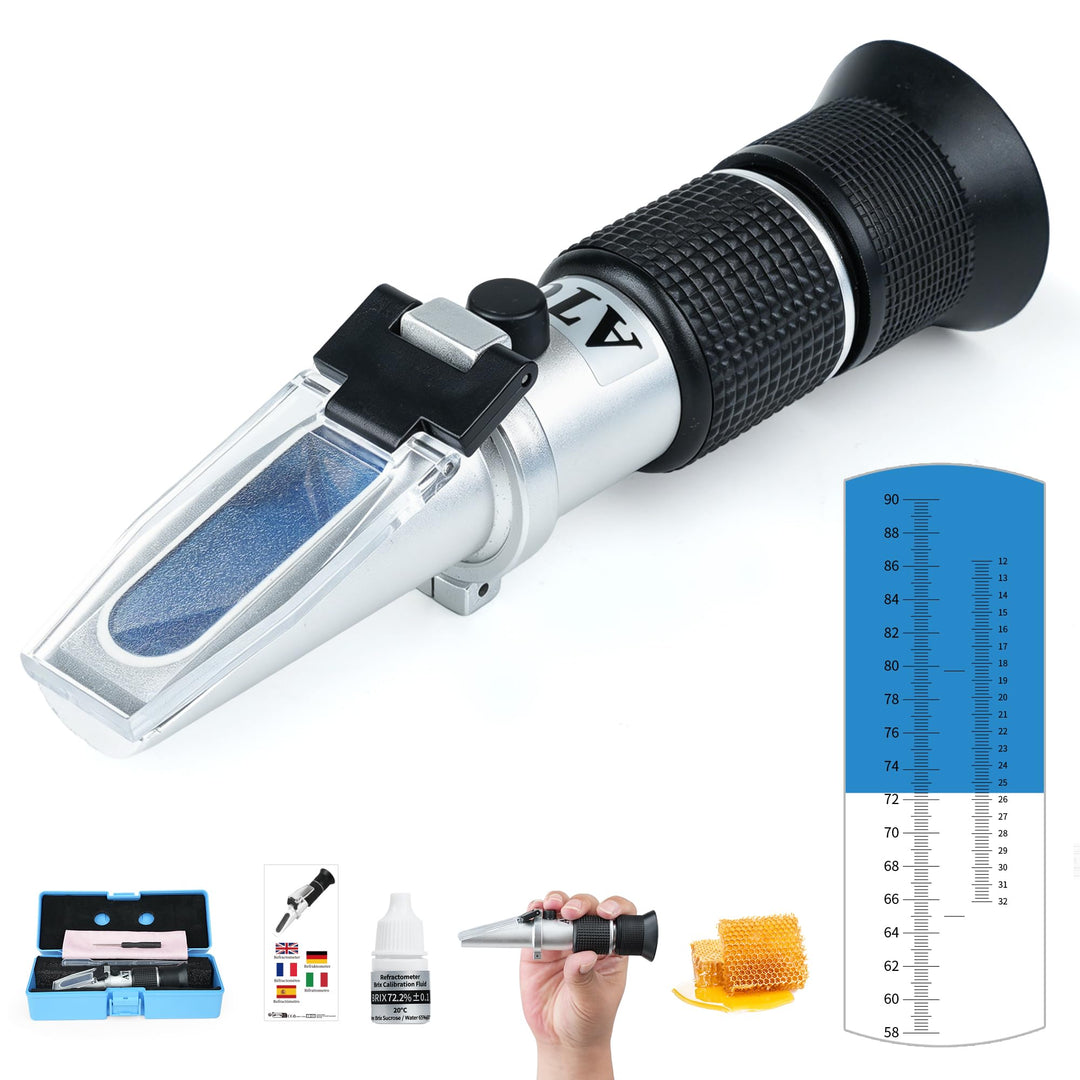 2 in 1 Honig Refraktometer mit ATC Imker Refraktometer Brix 58-90% Wassergehalt im Honig 12-32% Refr