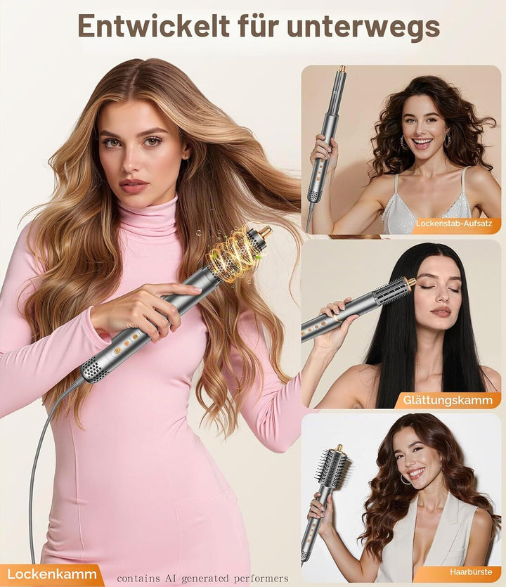 8 in 1 Hair Dryer Brush Set Air Hair Styler Curling Negative Ionic Foldable Hot Air Hair Dryer Brush