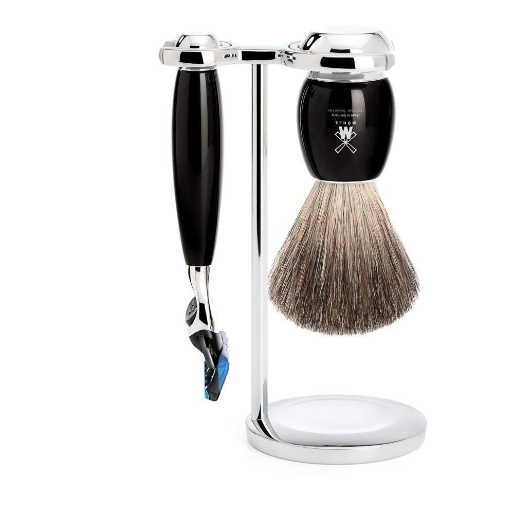MÜHLE Rasierset - Vivo Serie - Reines Dachshaar - kompatibel mit Gillette-Klingen - Edelharz schwarz