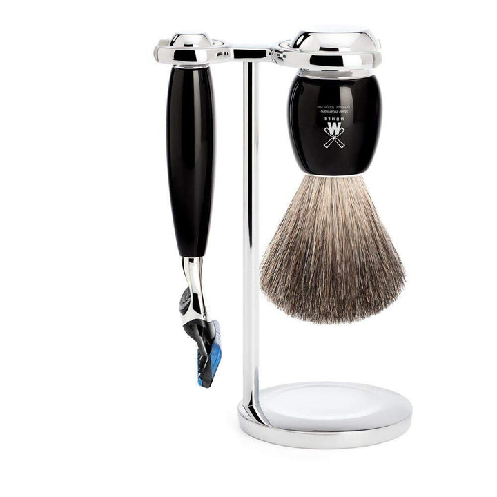 MÜHLE Rasierset - Vivo Serie - Reines Dachshaar - kompatibel mit Gillette-Klingen - Edelharz schwarz