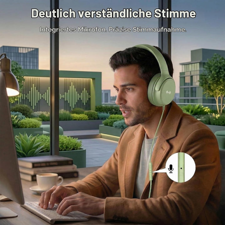 Kabel-Over-Ear-Kopfhörer, Mikro, 3,5 mm, USB-C-Adapter, Grün, Grün