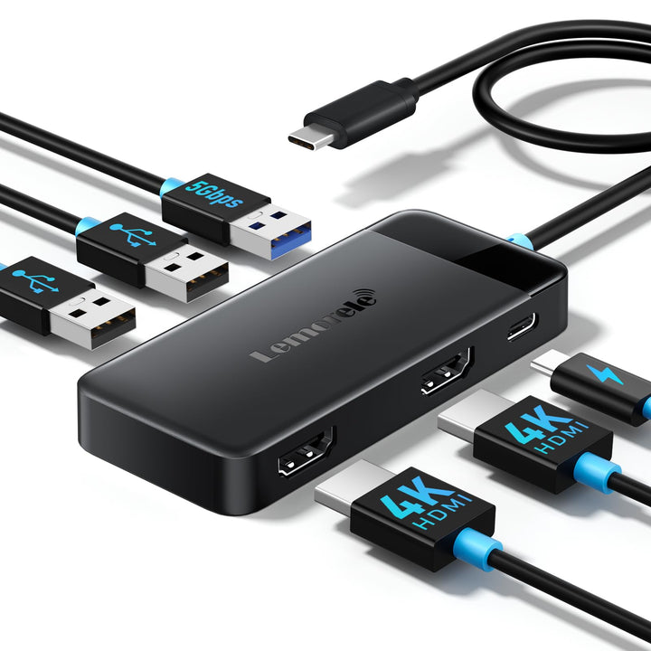 Docking Station USB C Hub Dual HDMI, 2024 Upgrade Lemorele USB C Dock 2*HDMI Adapter 4K, 3 USB 3.0/2