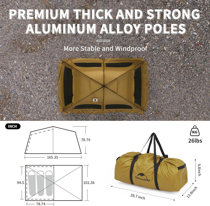 Naturehike Campingzelt 2-4 & 3-6 Personen Thermozelt Hot Tent mit Herdwagenheber PU3000mm UPF50+ mit