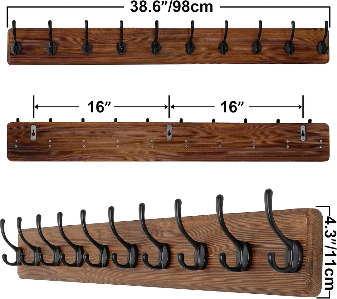 SKOLOO Garderobenleiste Holz Braun, 98 cm langer, hölzerner Kleiderhaken Wand, Rustikaler Stil, Stab