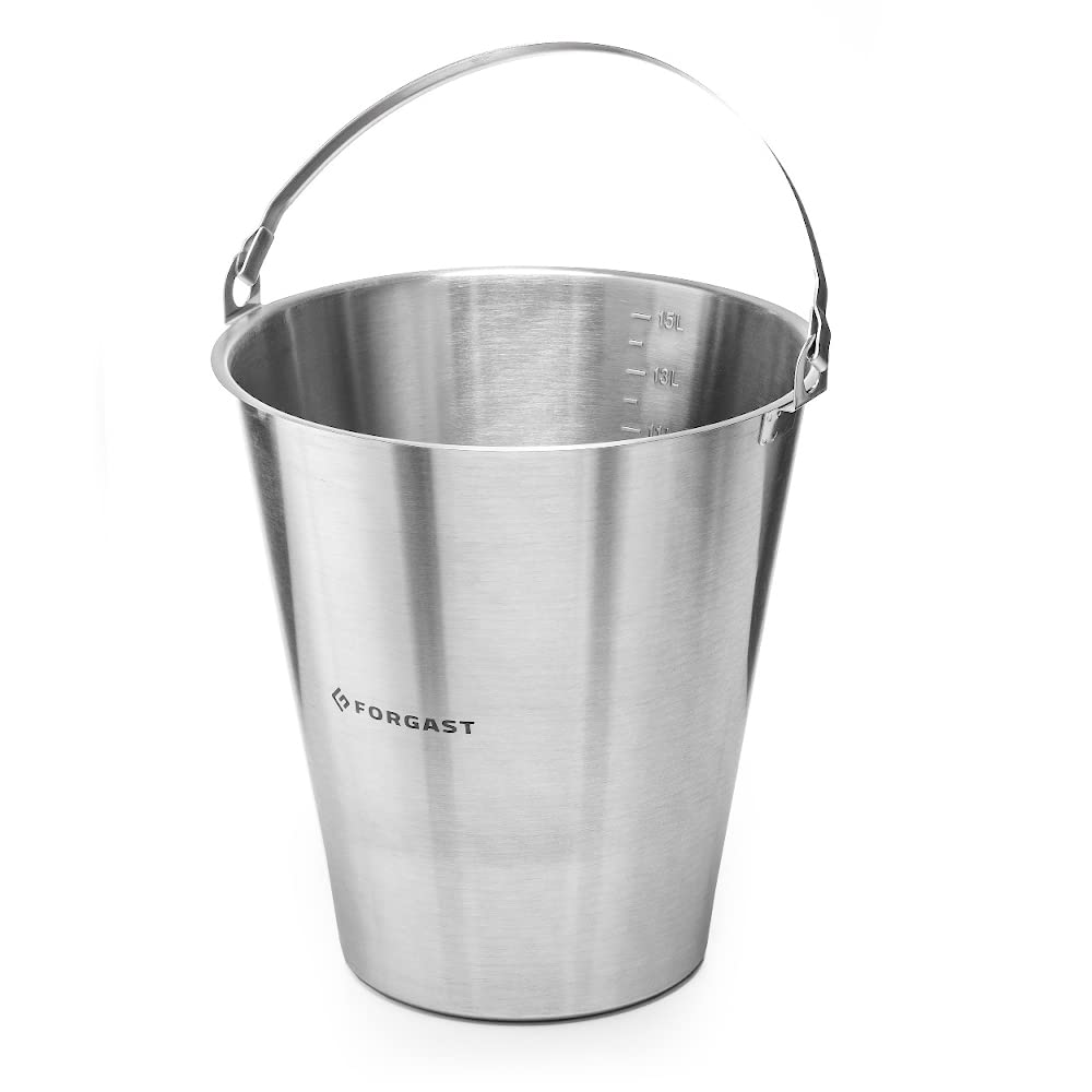 Forgast Eimer aus Edelstahl | 15L Liter | Kücheneimer | Milcheimer | Edelstahleimer | Futtereimer |