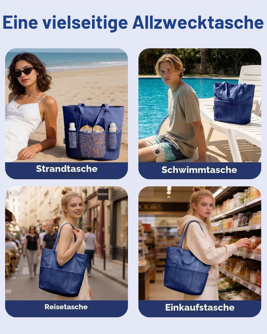 Strandtasche Damen mit Reissverschluss Badetasche Klein mit Fächern Faltbar | Faltbar, Leicht, Doppe