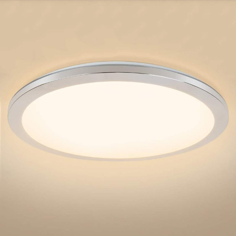 PADMA Deckenleuchte Led Warmweiss Bad Deckenlampe Modern Silber Rund Flach 18W 3000K Wasserdicht Ip4