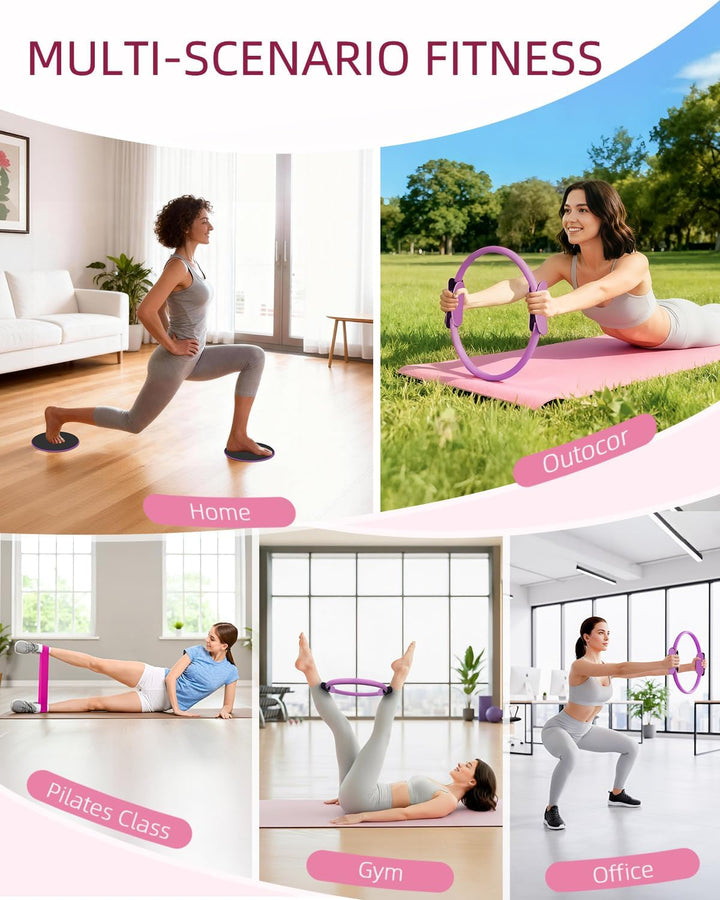 Abahub Pilates Ring Set, 35CM Magic Circle, 25CM Mini Ball,5er Set Fitnessbänder,Yoga Socken,Gleitsc