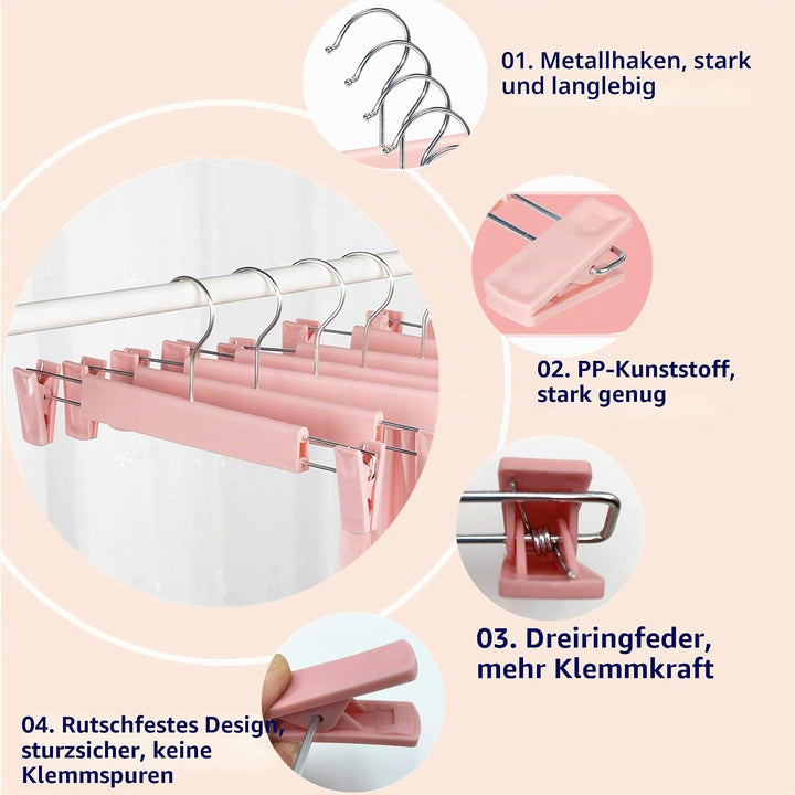 20 Stück Rockbügel Kleiderbügel mit starken Antirutsch verstellbaren Clips Haken, Platzsparende Hose