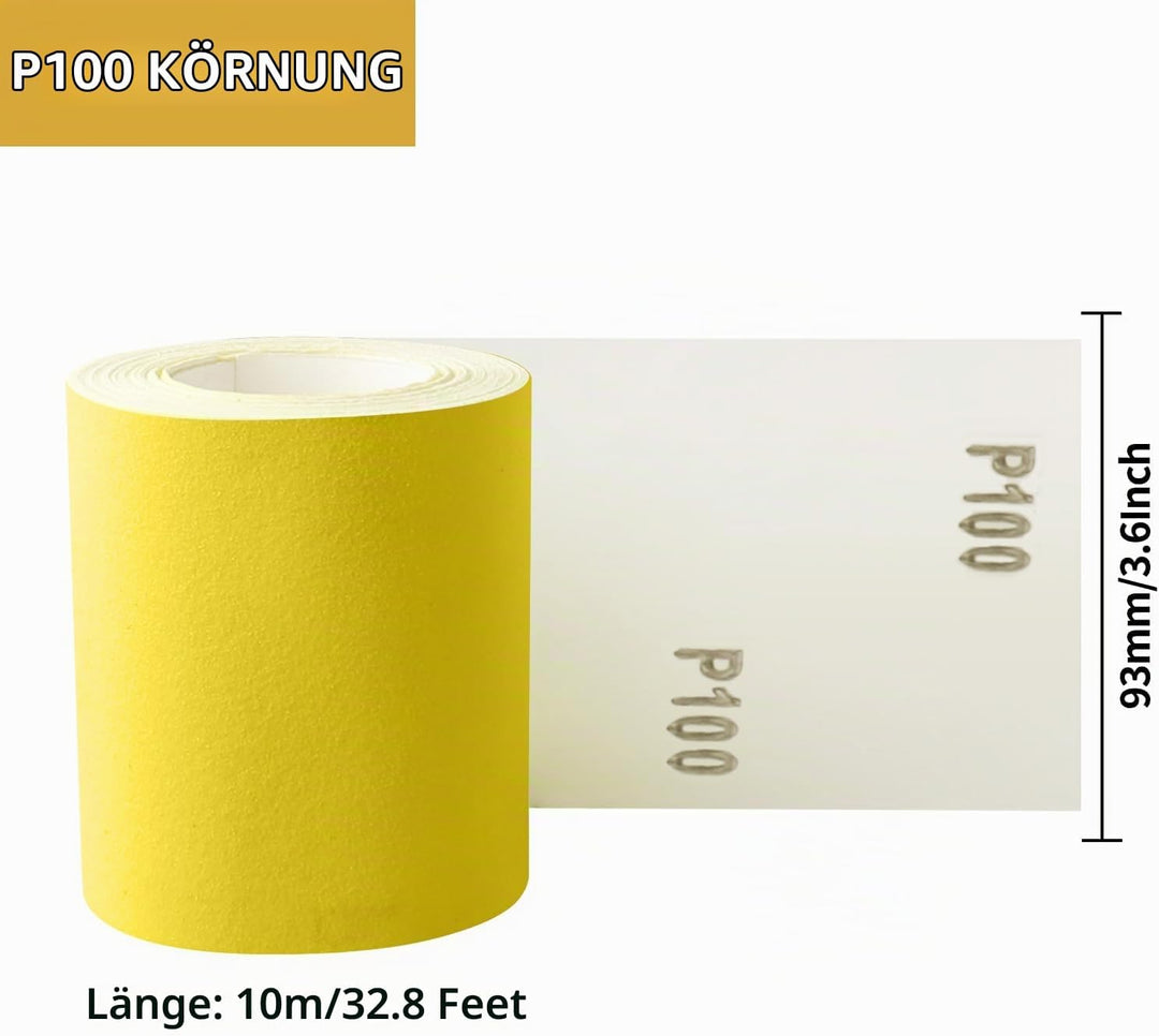 Shineboc Schleifpapier Rolle Gelbe, 93 mm x 10 m Schleifpapier Quarzsand-Trockenschleifpapier für Ha