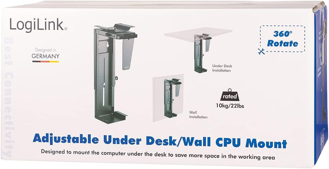 LogiLink EO0005 Einstellbare Untertisch/Wand PC-Halterung 360° drehbar mit variabler Grösseneinstell
