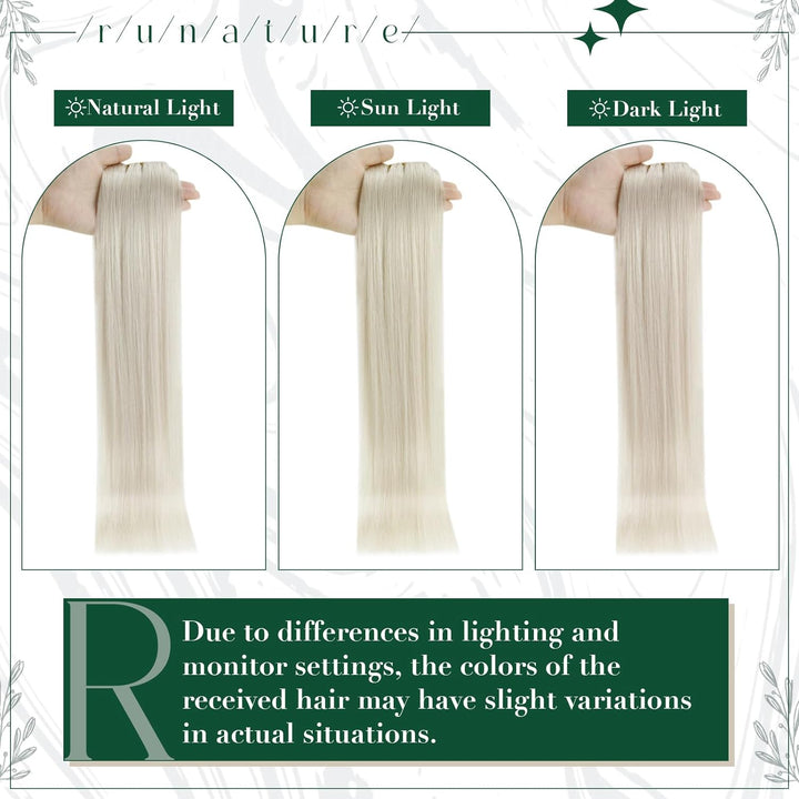 RUNATURE Clip in Extensions 45cm Blond Clip Extensions Echthaar Weisse Blondine Remy Extensions Clip