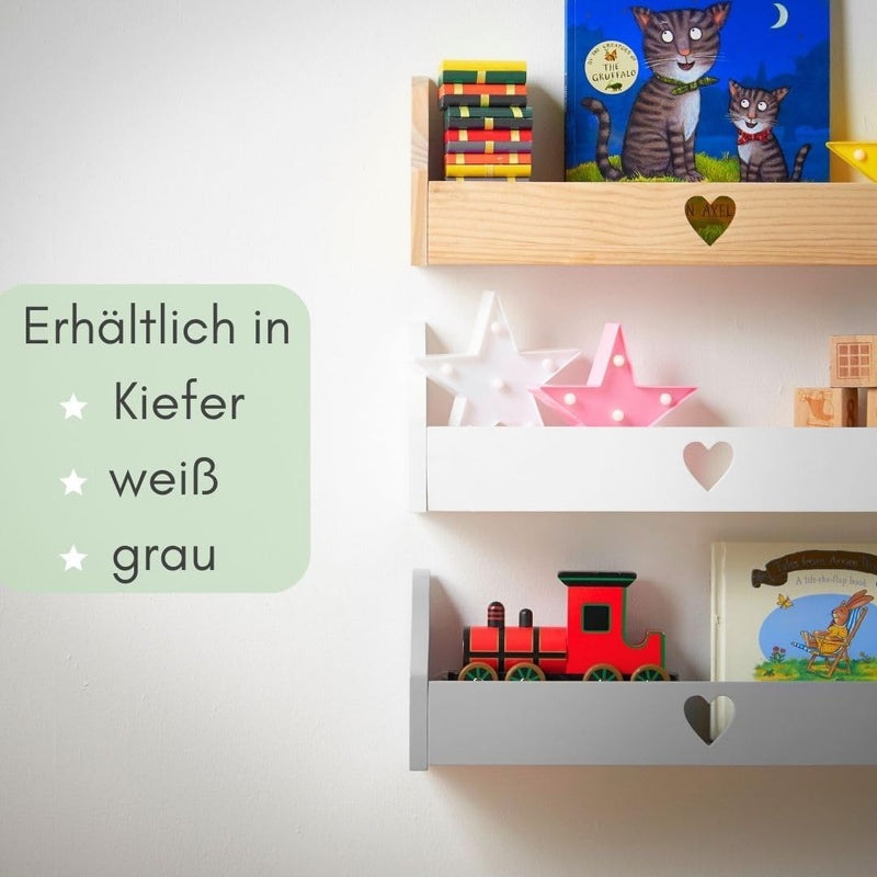 Haus Projekt 2 Pack Kiefer Herz Kinderregal, Wandregal Kinderzimmer, Dekoratives Bücherregal für Kin