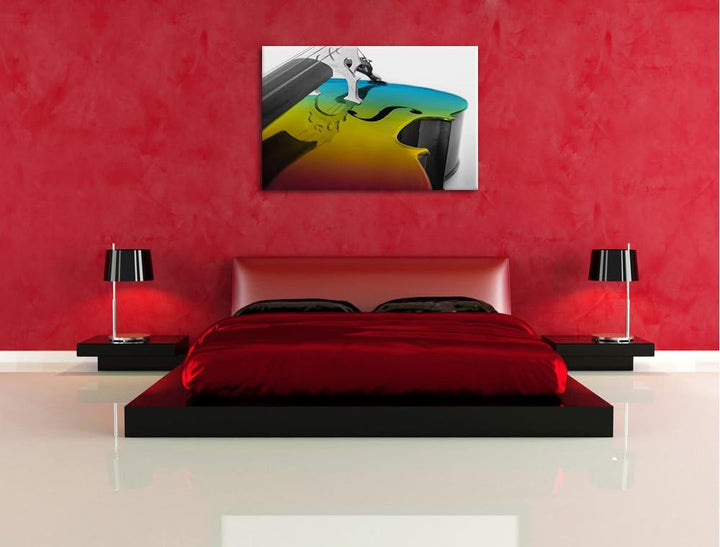 Cello in Regenbogenfarben gehalten schwarz/weiss Format: 100x70 auf Leinwand, XXL riesige Bilder fer