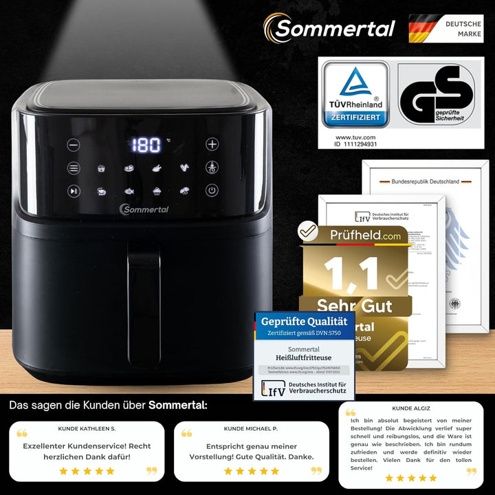 Sommertal HF760 – XXL Airfryer 7,6L für 12 Portionen, spart bis zu 55% Energie, 2000W Power, digital
