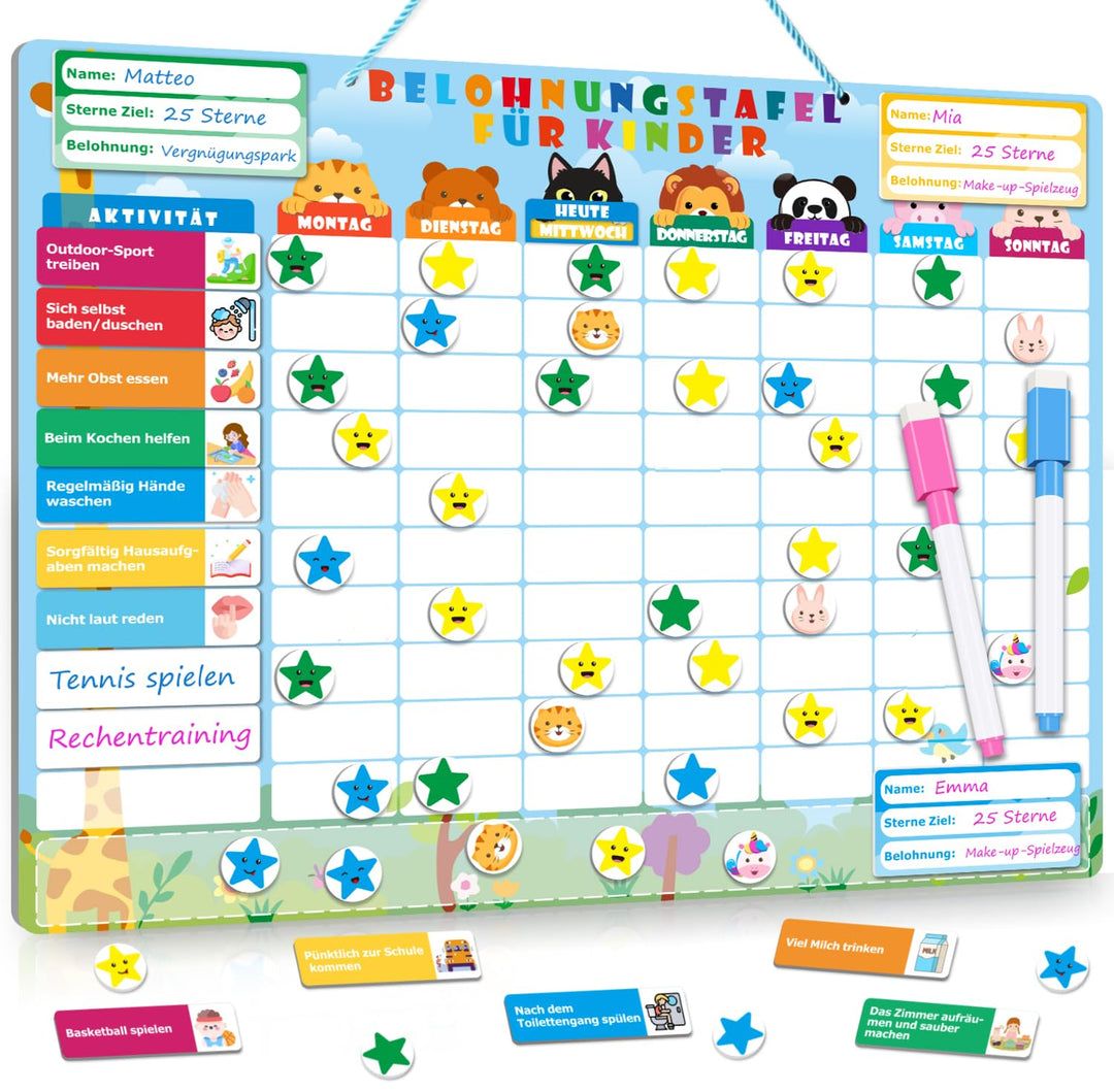 GutSache Belohnungstafel für Kinder[100 Aufgaben, 360 Magnete], Montessori Wochenplaner Kinder, Abwi