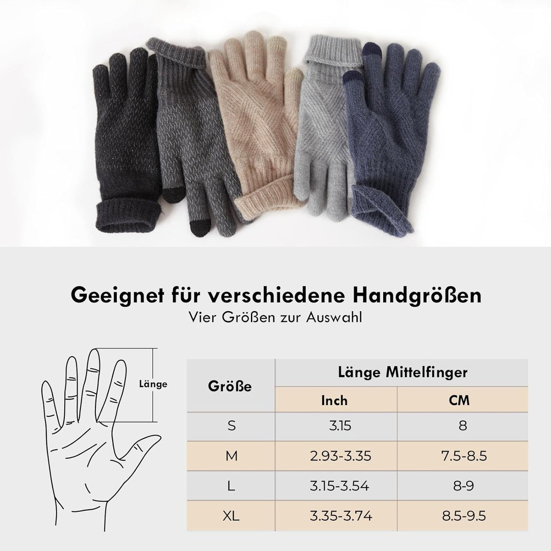 Handschuhe Damen Winter Warm Thermohandschuhe Fleecefutter Merino Wolle Touchscreen Doppelschicht El