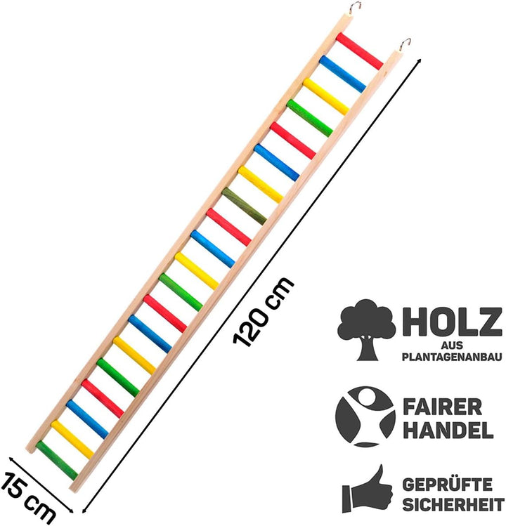 HappyBird | Holzleiter für Papageien - 120 cm | XXL Kletterleiter, Vogelleiter