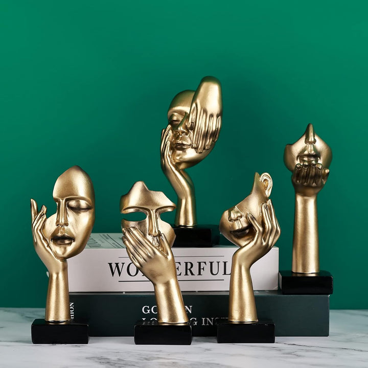 oliruim 2 Stück Denker-Statue, goldene Schwarze abstrakte Kunstskulptur, Moderne Heimdekoration, Sch