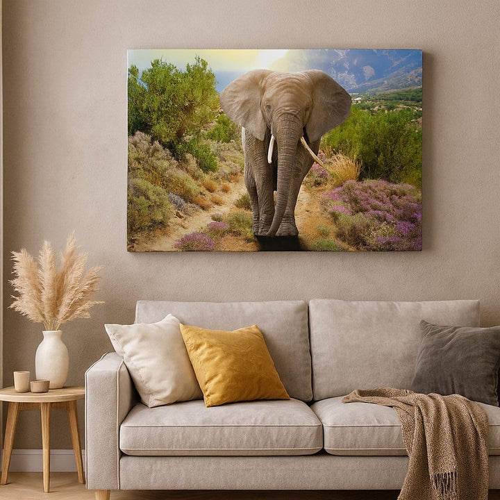 Bilder auf Leinwand 100x70cm Leinwandbild Tiere Afrika Elefanten Spaziergang Gross Wanddeko Bild Sch