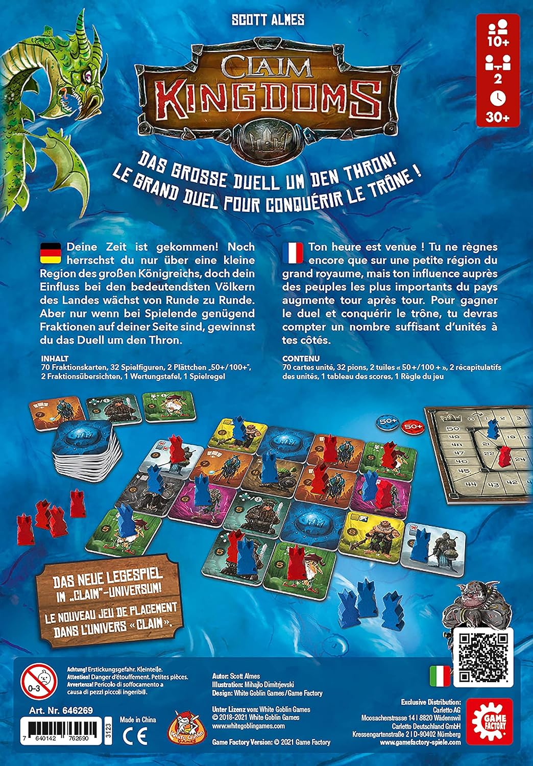 Game Factory 646269 Claim Kingdoms, das grosse Duell um den Thron! Legespiel für 2 Personen, Gesells