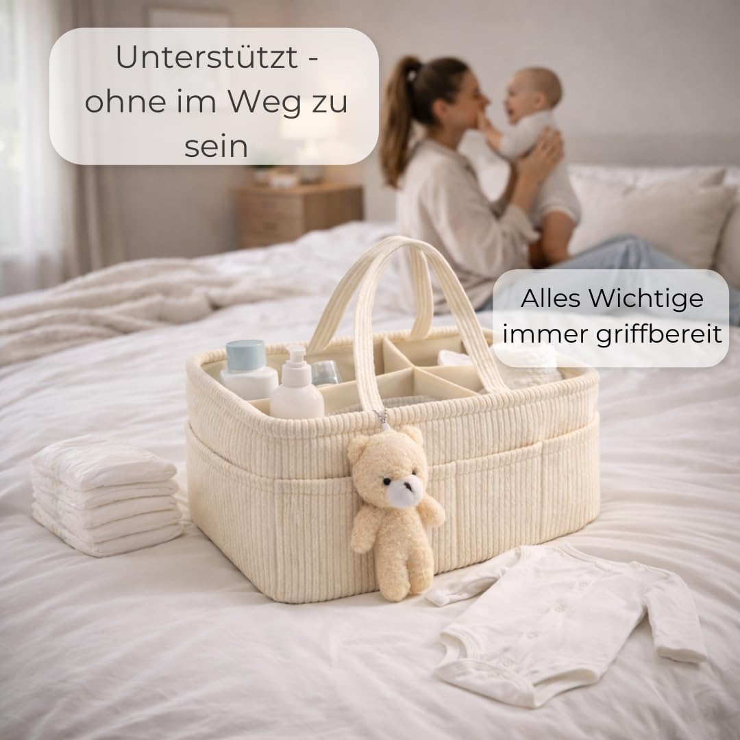 Wickelkorb Cord Beige - Wickelorganizer für Babys – Aufbewahrungskorb für Windeln, Feuchttücher und