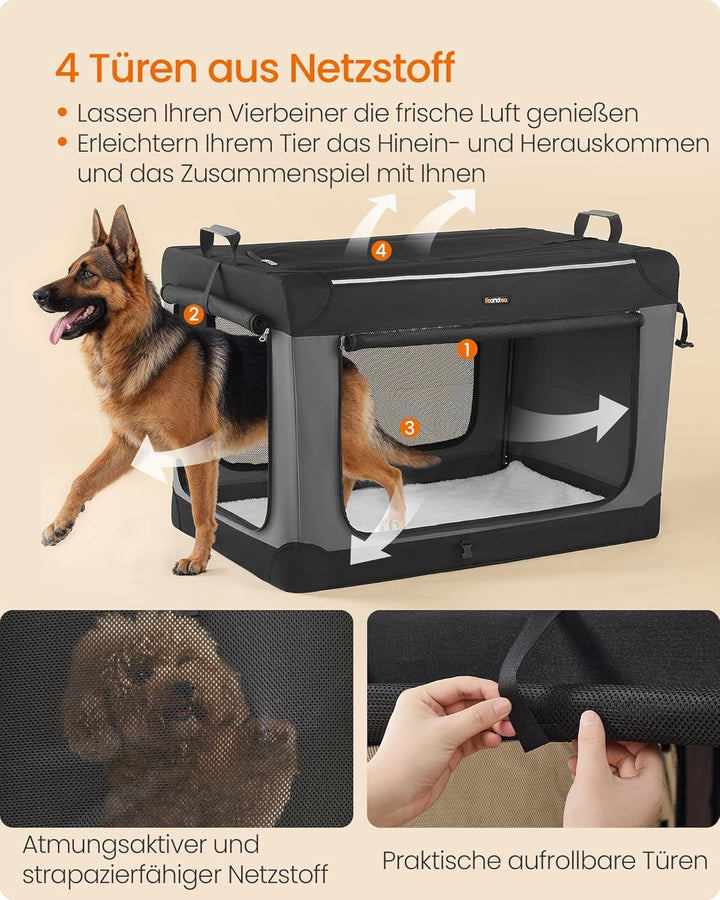 Feandrea Hundebox faltbar, 106,7 cm Transportbox für grosse Hunde, Hundetasche, Oxford-Gewebe, mit 4